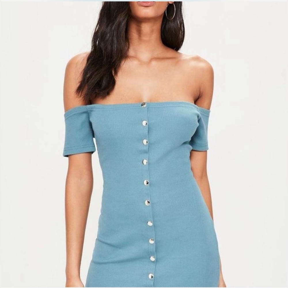 Missguided bodycon snap front mini dress blue size 8